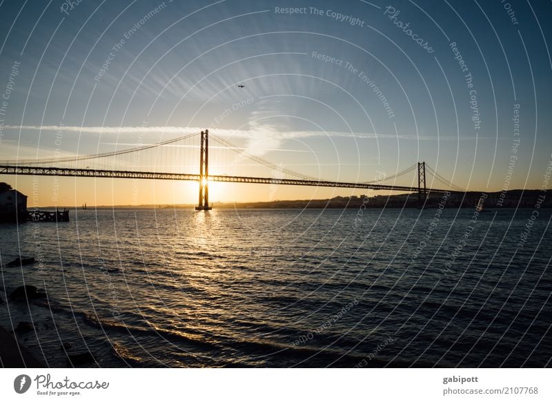 Bridge over the Tejo Landscape Sky Clouds Sunrise Sunset Summer Beautiful weather River bank Joie de vivre (Vitality) Relaxation Experience Colour Idyll Ease