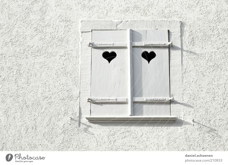 for fresh lovers Wall (barrier) Wall (building) Window Stone Wood Heart Bright White Love Monochrome Detail Shutter Window frame Facade Plaster Deserted