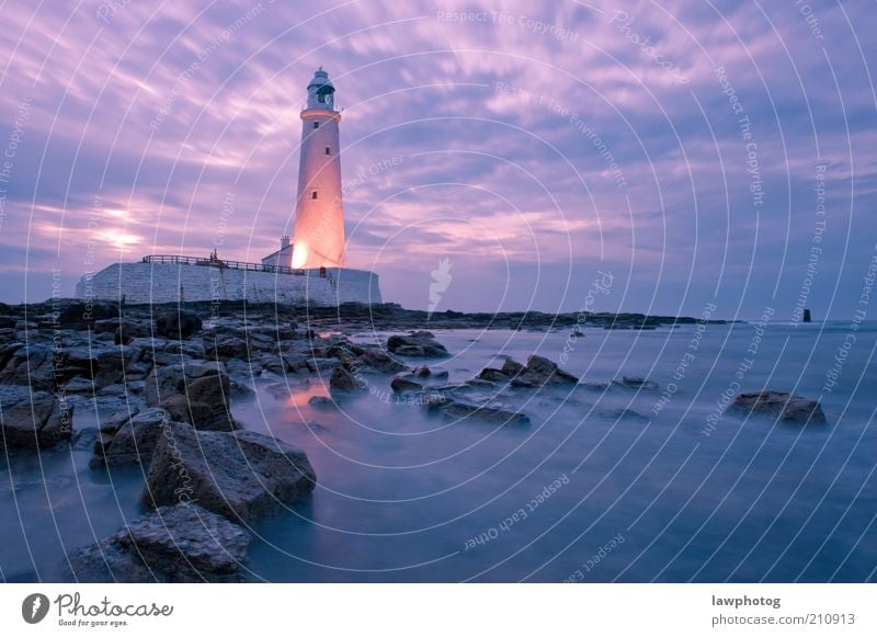 Rocky Shore St Mary's Lighthouse Nature Landscape Earth Sand Water Sky Clouds Night sky Horizon Sun Sunrise Sunset Sunlight Waves Coast Beach Tourist Attraction