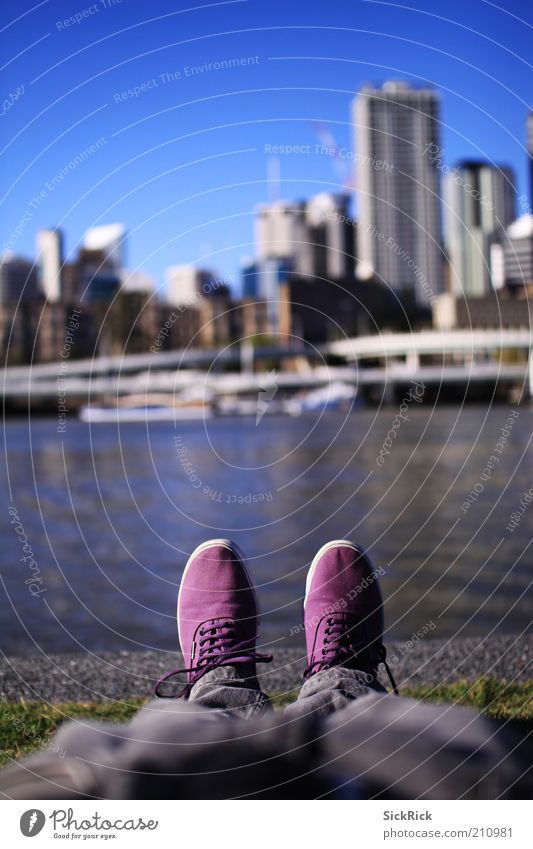 standing Vacation & Travel City trip Legs Feet 1 Human being Port City Skyline High-rise Fashion Jeans Footwear Relaxation Lie Sleep Violet Brisbane Water