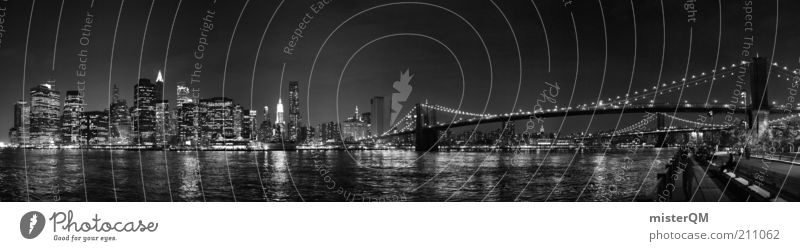New York - Black Lights. Esthetic New York City Manhattan Manhattan Bridge Brooklyn Bridge Skyline Freedom of panorama Panorama (View) High-rise Night life