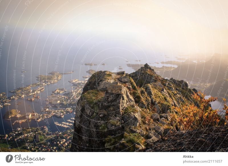 summit, island archipelago, Svolvær, Lofoten, evening mood, diffuse Vacation & Travel Tourism Adventure Nature Bad weather Peak Svolvaer Small Town Exceptional