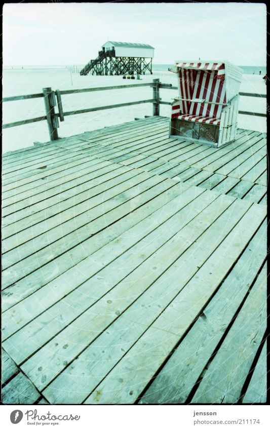 beach.basket Vacation & Travel Tourism Trip Beach Landscape North Sea Calm Far-off places Wood Beach chair Blue Fence Pile-dwelling St. Peter-Ording Analog Cold