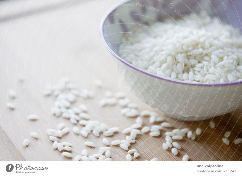 Baby, there's rice! Food Grain Nutrition Lunch Dinner Vegetarian diet Asian Food Clean White Rice Cooking Bowl Porcelain Wooden board Day Colour photo