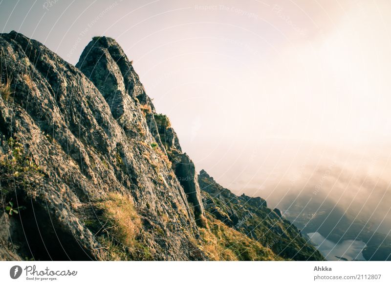 peaks, rocks, clouds, steep, diffuse Adventure Nature Clouds Bad weather Fog Peak Far-off places Loneliness Expectation Testing & Control Concentrate