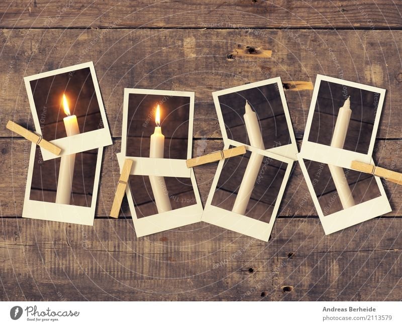 Second Advent Winter Christmas & Advent Old Retro Tradition Festive 2 Candle Christmas wreath advent candle Series of photos Polaroid wooden staples Clothes peg
