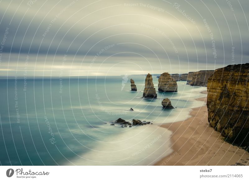 twelve apostles Rock Ocean Pacific Ocean Twelve Apostles Uniqueness Decline Transience Cliff Erosion Subdued colour Deserted Copy Space left Copy Space top