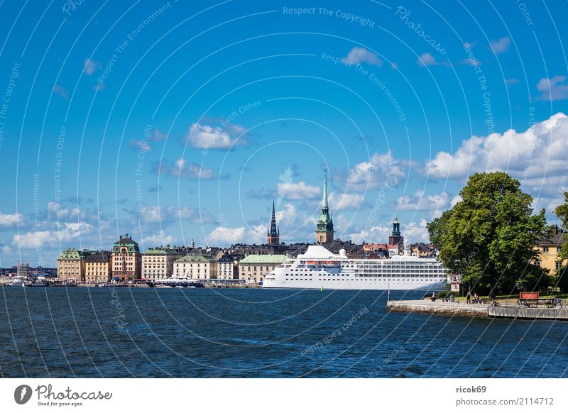 View of the Swedish capital Stockholm Relaxation Vacation & Travel Tourism House (Residential Structure) Clouds Coast Baltic Sea Town Capital city Building