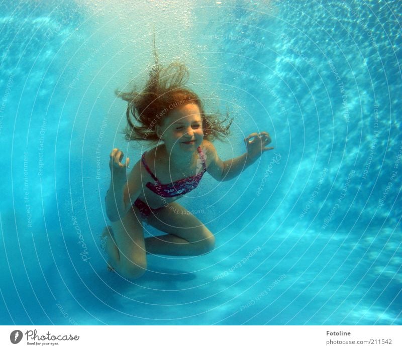 Ommmmmmmmmm! Human being Girl Infancy Skin Hair and hairstyles Face Arm Hand Fingers Legs Bright Wet Blue Water Underwater photo Swimming pool Dive Air bubble