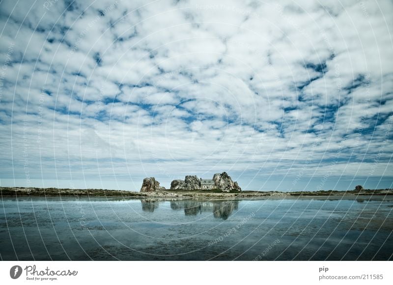 home squeeze home Nature Summer Rock Coast House (Residential Structure) Hut Le Gouffre Stone Blue Loneliness Between Middle Cramped Sky Clouds Reflection