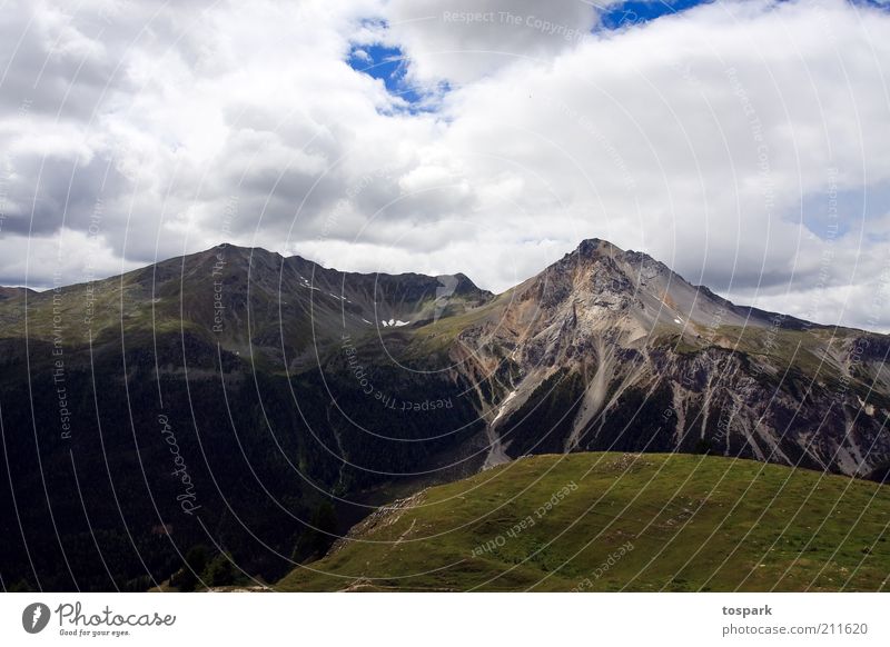 two peaks Vacation & Travel Trip Far-off places Summer Summer vacation Mountain Nature Landscape Clouds Rock Alps Peak Val Müstair Switzerland Deserted Stone