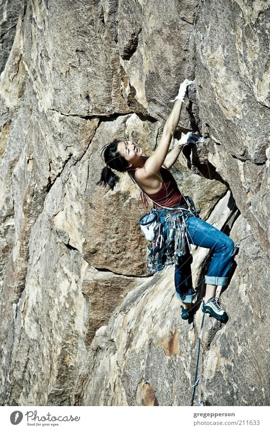 Female rock climber. Life Adventure Sports Climbing Mountaineering Rope Feminine Young woman Youth (Young adults) 1 Human being 18 - 30 years Adults Athletic
