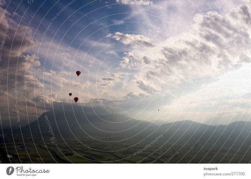 balloon ride Adventure Expedition Summer Balloon flight Environment Nature Landscape Sky Clouds Horizon Sunrise Sunset Sunlight Beautiful weather Field Hill