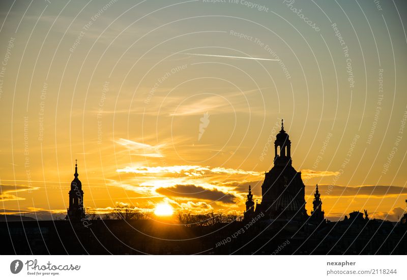 Silhouette Church of Our Lady Sky Sun Sunrise Sunset Sunlight Beautiful weather Dresden Downtown Dome Tourist Attraction Landmark Monument Frauenkirche Observe