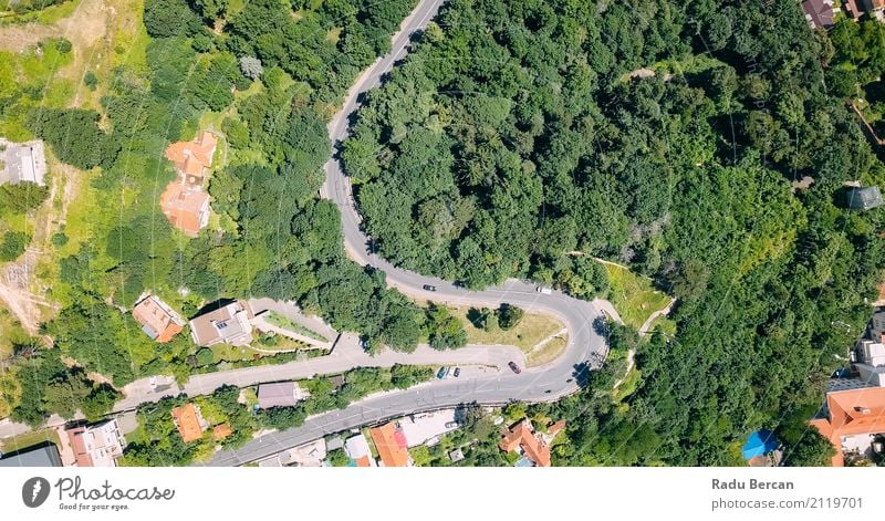 Aerial View Of Road Running Through Carpathian Mountains Forest Environment Nature Landscape Earth Summer Tree brasov Romania Small Town