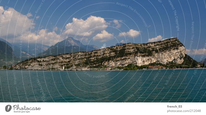 Monte Brione Vacation & Travel Summer Mountain Nature Water Clouds Beautiful weather Coast Lakeside Lake Garda Italy Blue Rock Alps northern italy