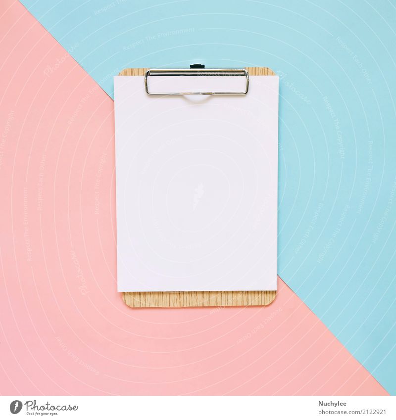 Blank clipboard on pastel color background Design Office Business Art Paper Hip & trendy Modern Blue Pink White Colour Idea Creativity lay flat Minimal square