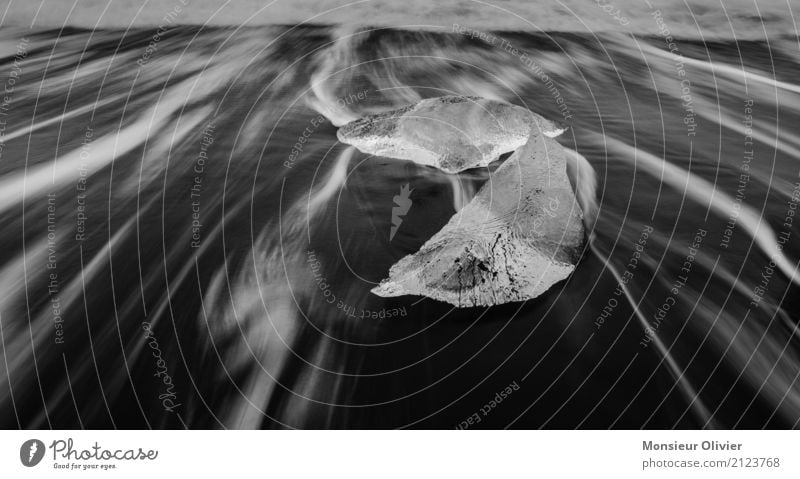 Ice abstract Frost Waves Coast Esthetic Abstract Movement Iceberg Iceland Glacier Ocean Black & white photo Deserted Contrast
