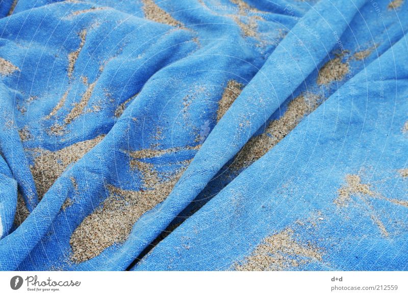 // Beach Towel Blue Cloth Sand Folds Vacation & Travel Vacation mood Bath towel Beach vacation Light blue Grain of sand Exterior shot Deserted