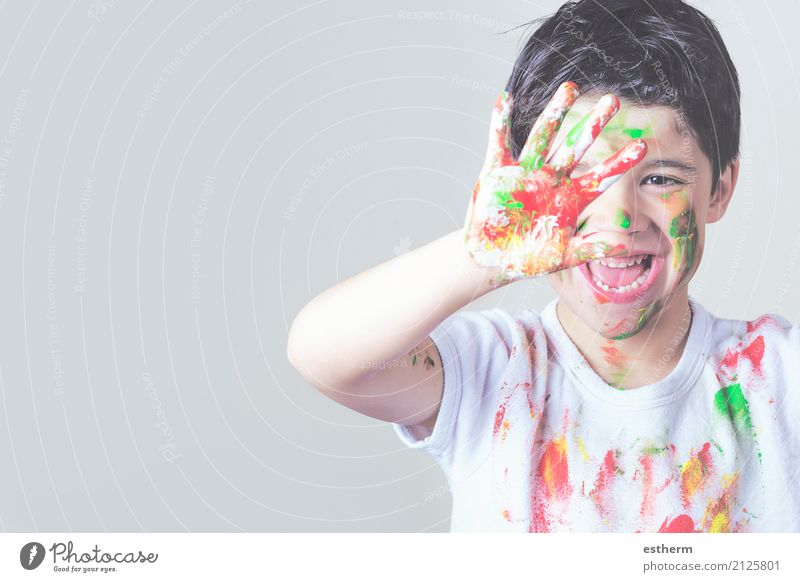 happy child covered in paint Lifestyle Playing Children's game Human being Toddler Infancy 1 3 - 8 years Artist Painter Painting and drawing (object) Party