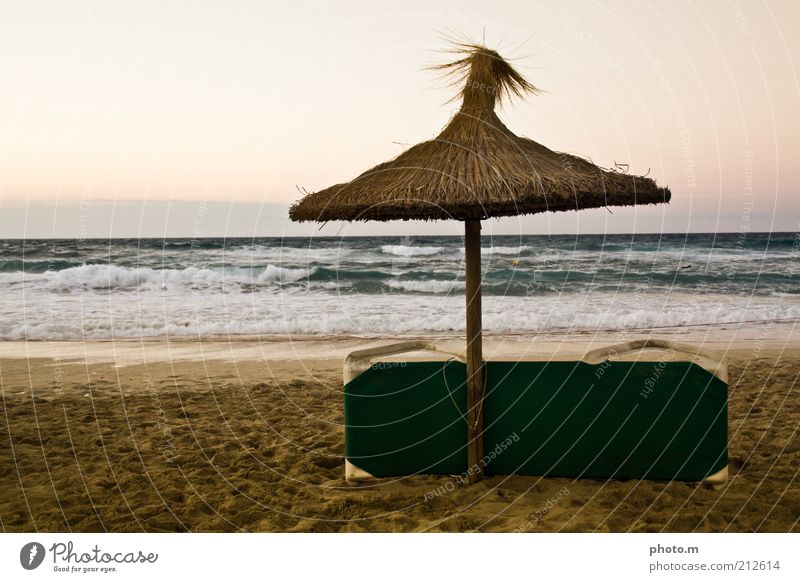 beach party Environment Nature Landscape Sand Water Summer Waves Beach Ocean Vacation & Travel Majorca Spain Umbrellas & Shades Deckchair Colour photo