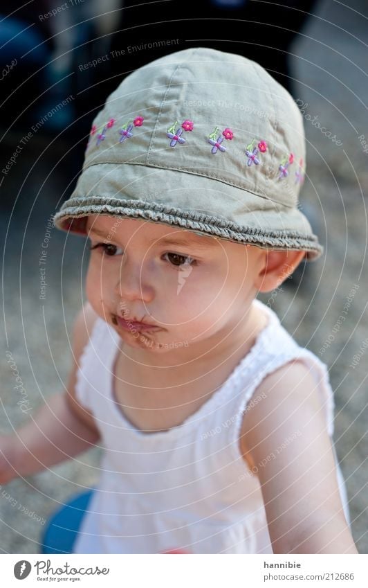 sheltered Chocolate Human being Child Girl Infancy 1 1 - 3 years Toddler Hat Looking Playing Cute Gray Pink White Chocolate brown Shirt Earnest Concentrate