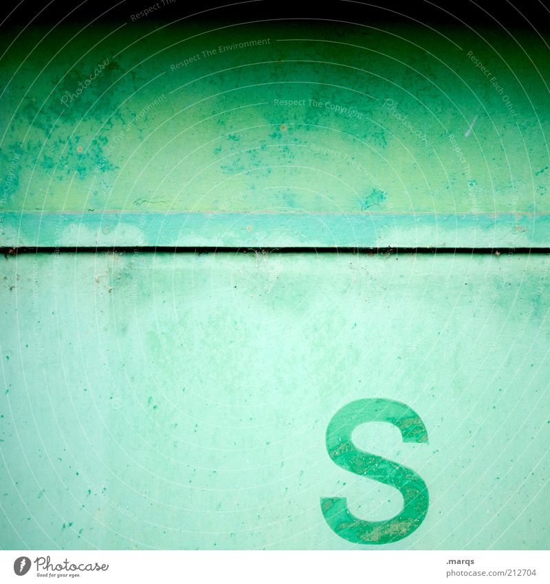 S Lifestyle Wall (barrier) Wall (building) Metal Sign Characters Simple Uniqueness Green Colour Decline Colour photo Detail Copy Space left Copy Space right