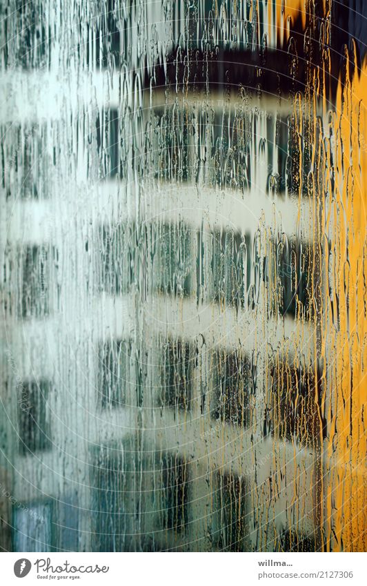 Summer rain on the window pane Rain Window Bad weather House (Residential Structure) Manmade structures Building Architecture Town Precipitation Glazed facade