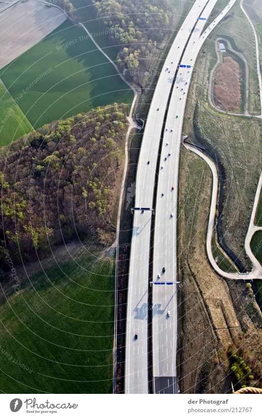 Like ants Landscape Traffic infrastructure Highway Detached Ground Transport Freedom Colour photo Exterior shot Aerial photograph Copy Space left