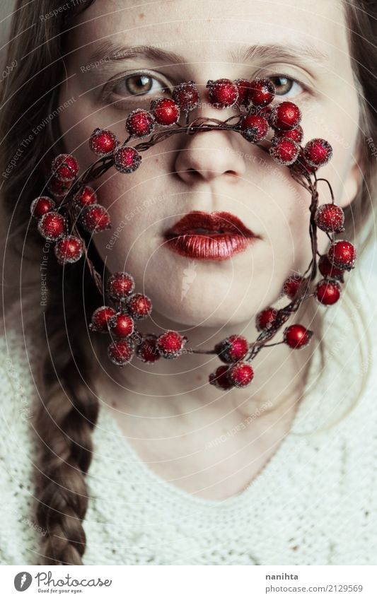 Artistic portrait with winter inspiration Beautiful Skin Face Lipstick Christmas & Advent Human being Feminine Young woman Youth (Young adults) 1 18 - 30 years
