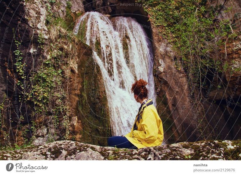 Back view of a woman near a waterfall Lifestyle Vacation & Travel Tourism Adventure Freedom Expedition Human being Feminine Young woman Youth (Young adults) 1