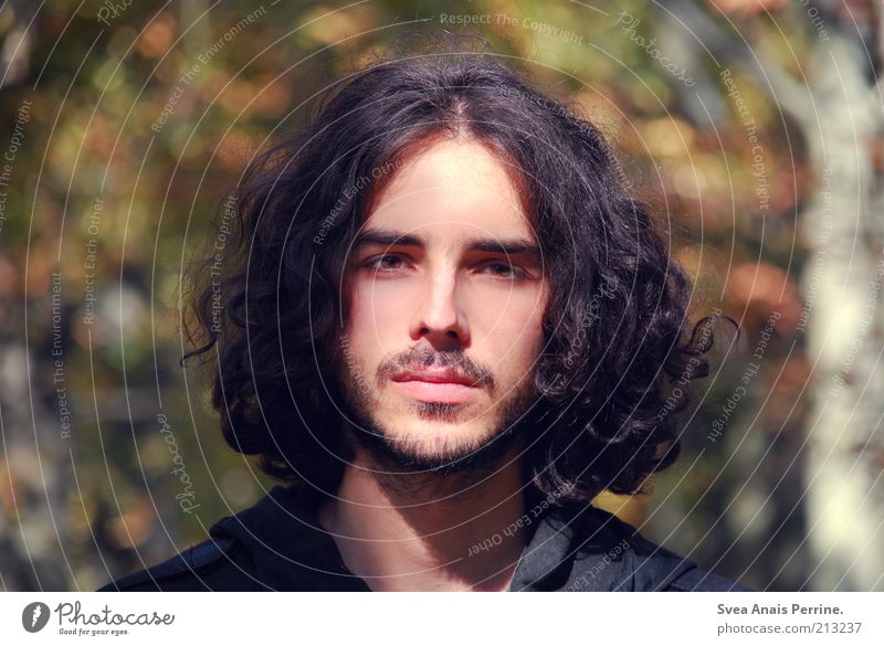 Mr. Herbst. Masculine Man Adults Lips 1 Human being 18 - 30 years Youth (Young adults) Beautiful weather Hair and hairstyles Brunette Long-haired Curl