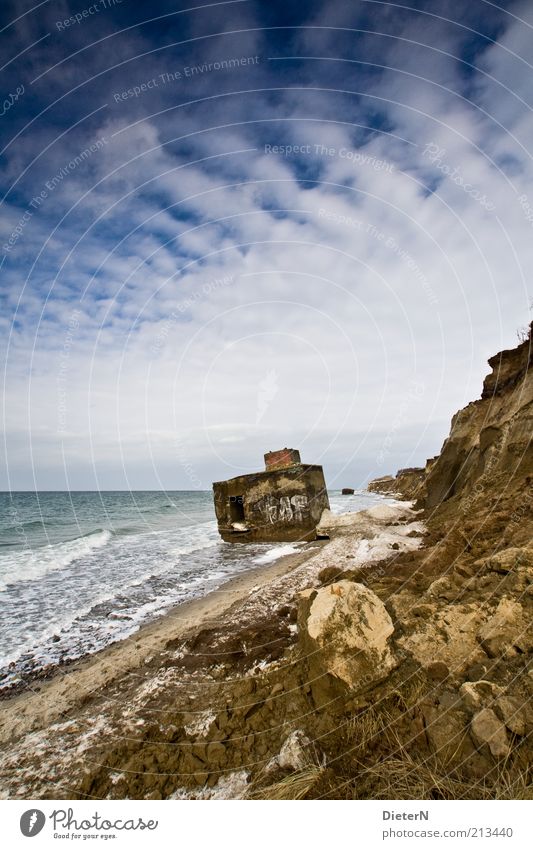 bunkers Environment Nature Landscape Earth Sand Air Water Sky Clouds Horizon Winter Climate Beautiful weather Wind Ice Frost Snow Baltic Sea Ocean Ruin