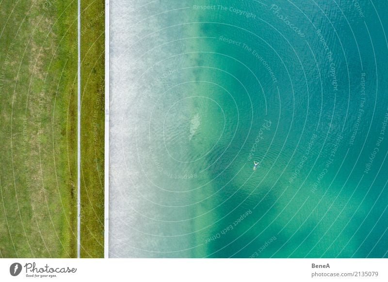 Lonely swimmer in a lake from the air Swimming & Bathing Leisure and hobbies Vacation & Travel Tourism Trip Summer Summer vacation Sun Sunbathing Beach Ocean