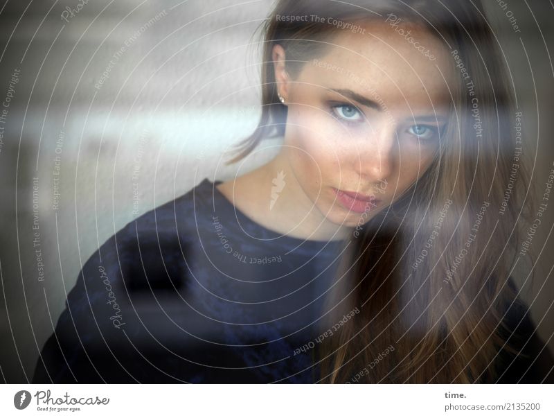 young woman at the window Room Feminine Woman Adults 1 Human being Window Sweater Blonde Long-haired Observe Think Looking Wait Esthetic Dark pretty