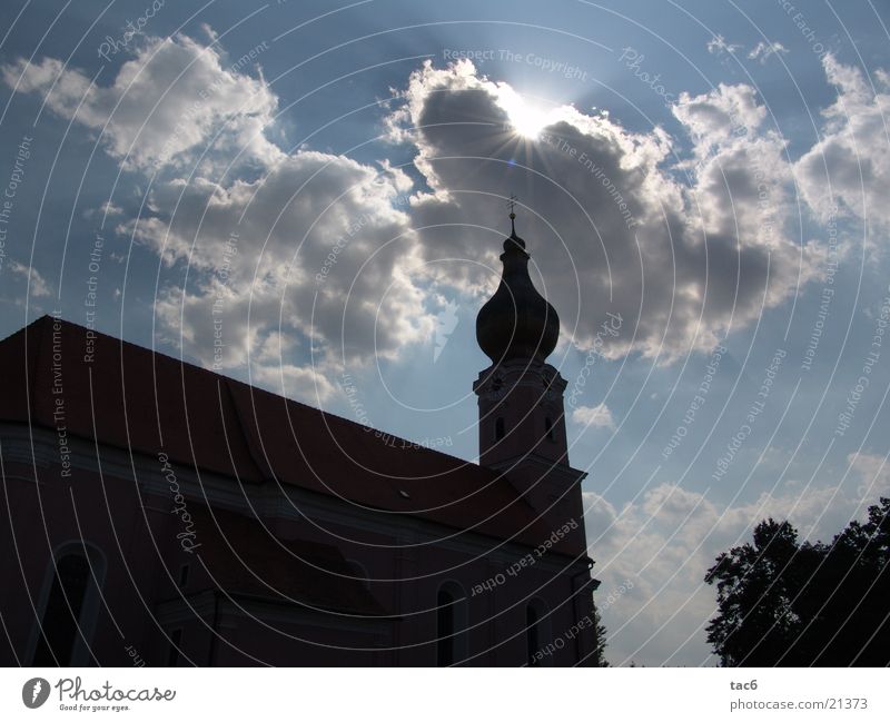 Church contours Silhouette Clouds Architecture Religion and faith Sky Sun Shadow Tower