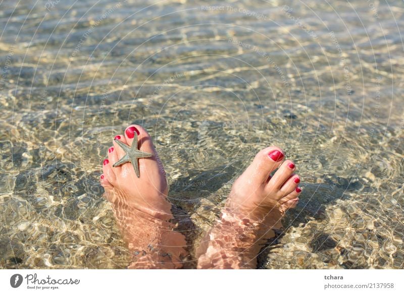 Summer relax Design Exotic Nail polish Relaxation Vacation & Travel Beach Ocean Decoration Wallpaper Woman Adults Feet Nature Sand Natural Blue Colour Idyll