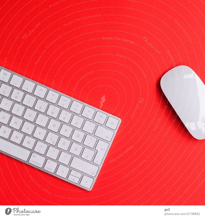 Keyboard and mouse on red background School Academic studies Work and employment Profession Office work Workplace Media industry Advertising Industry Business
