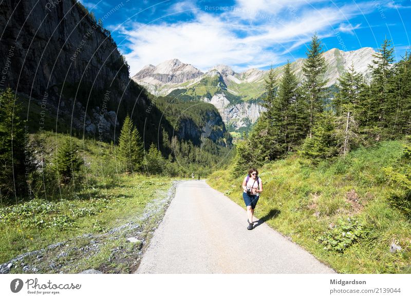 Hiking in the Swiss Alps Lifestyle Well-being Contentment Sightseeing Summer Mountain Human being Feminine 1 30 - 45 years Adults Nature Landscape