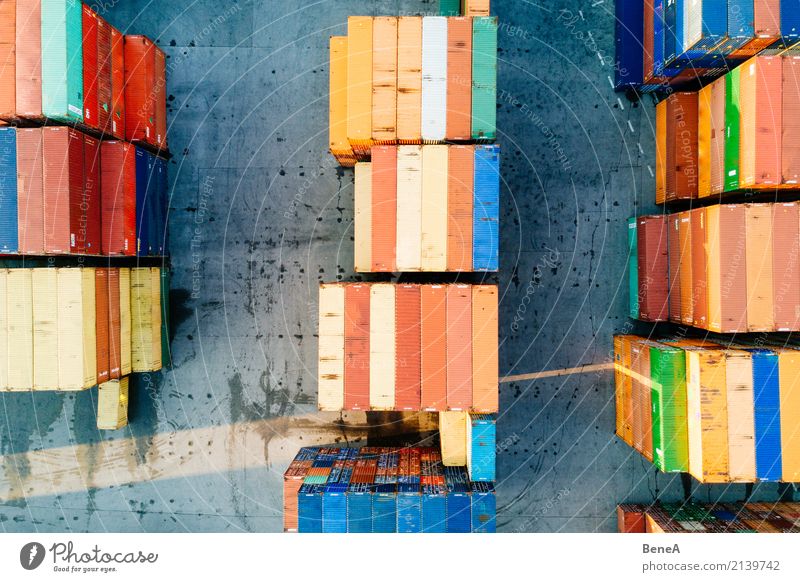 Colorful cargo container in a goods warehouse Economy Industry Trade Logistics Business Transport Truck Container ship Freight train Infinity Shopping Growth