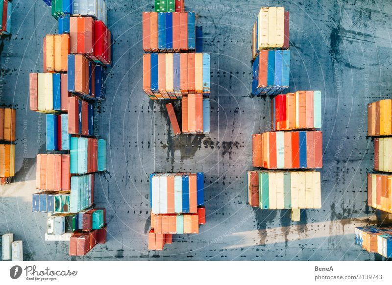 Colorful freight container at a logistics terminal Economy Industry Trade Logistics Business Technology Advancement Future Transport Train travel Truck