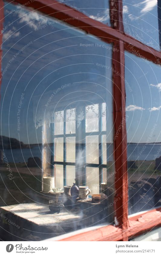 no fishing for a long time Ocean Summer Skerry lysekil Deserted Hut Window Glass Old Living or residing Authentic Historic Stagnating Past Transience