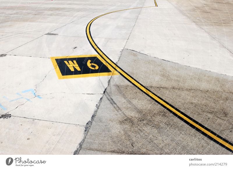 I'll take a bend. Traffic infrastructure Airport Runway Wait Concrete Line Signs and labeling Arch Seam Breakage Letters (alphabet) Digits and numbers 6 9