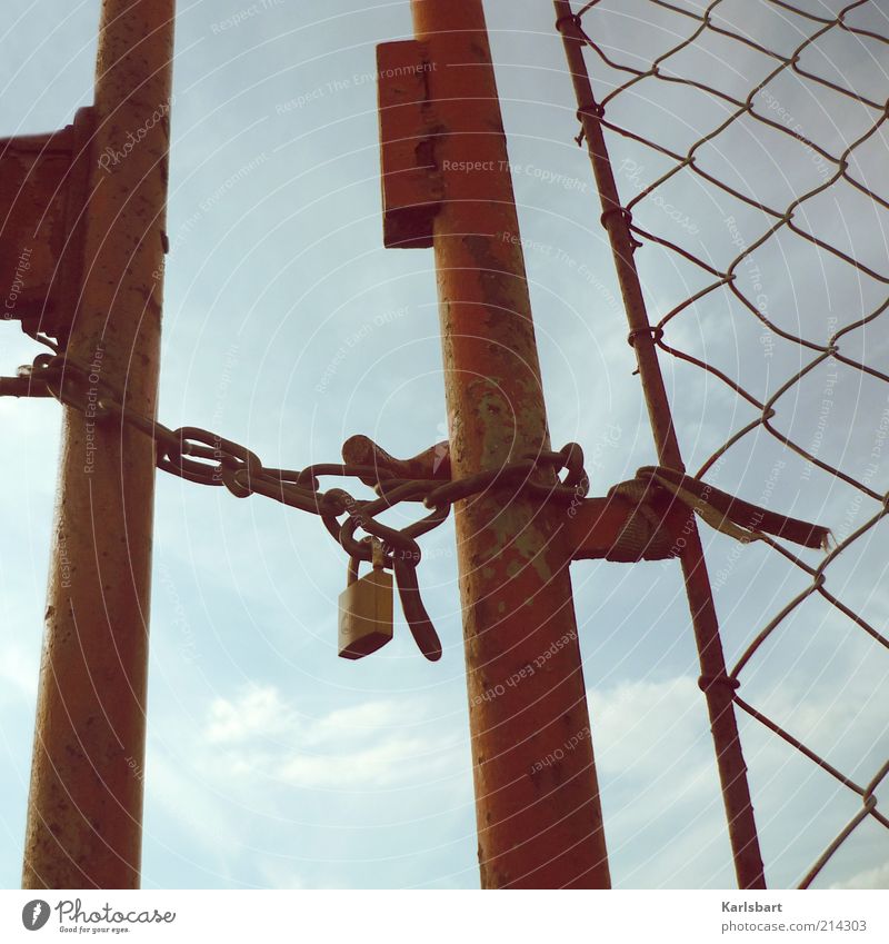 closed! Sky Summer Beautiful weather Door Gate Grating Lock Closed Barrier Colour photo Multicoloured Exterior shot Close-up Deserted Morning Day Evening Shadow