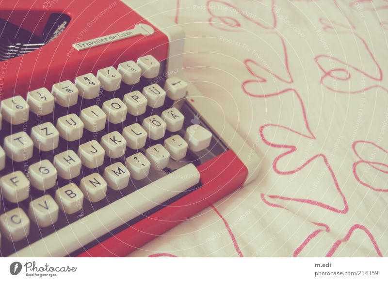 Write again! Old Typewriter Characters Heart Red Colour photo Interior shot Day White Heart-shaped Key Nostalgia Kitsch 1 Cloth Letters (alphabet) Retro