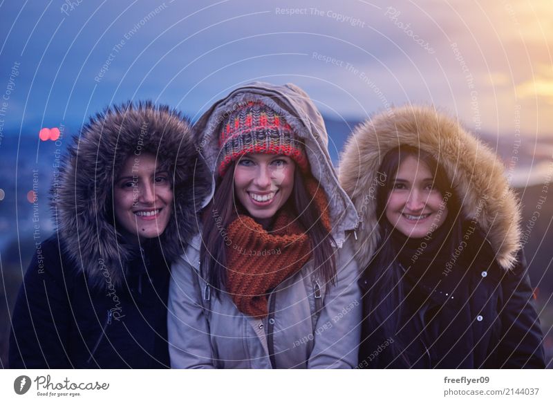 Three women in winter clothing looking at camera Lifestyle Leisure and hobbies Vacation & Travel Trip Winter Hiking Human being Feminine Young woman