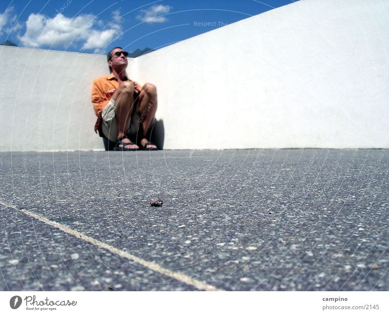 pebbles Wall (barrier) Man Stone Sit Perspective