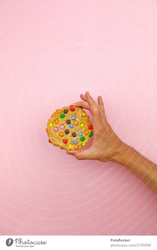 #AS# Cookie? Art Work of art Esthetic cookie Candy Multicoloured Hand To hold on Delicious Baked goods Pink Rich in calories Calorie Point Diet Unhealthy