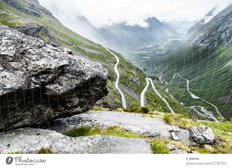 Hairpin curves in Trollstigen Vacation & Travel Adventure Freedom Mountain Hiking Nature Rock Peak Norway Europe Deserted Tourist Attraction Street