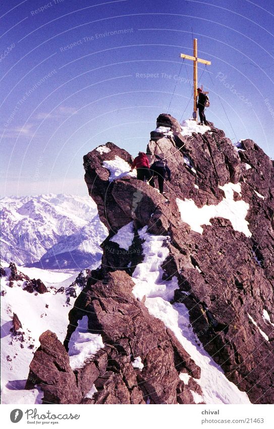 point of three countries Hiking Mountaineering Steep Peak Climbing Rock Prongs Back Snow